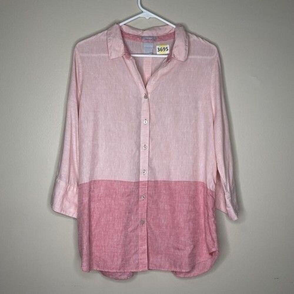 Chico's Ombre 100% Linen No Iron Lagenlook Coastal Shirt Women Size 2/US12